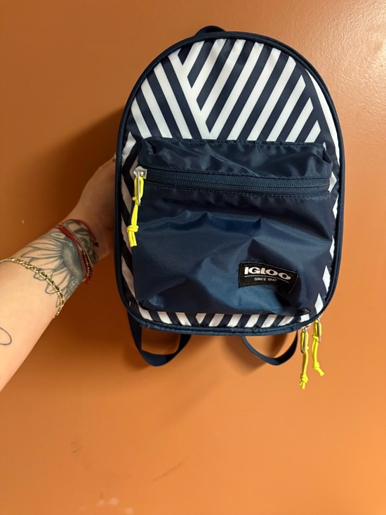 Igloo Other - Igloo Navy and White Striped insulated Backpack with Neon Yellow Accents